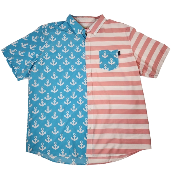 SIMPLY SOUTHERN Mens XXL Anchor and Striped Button Up SS Shirt. - Picture 1 of 8